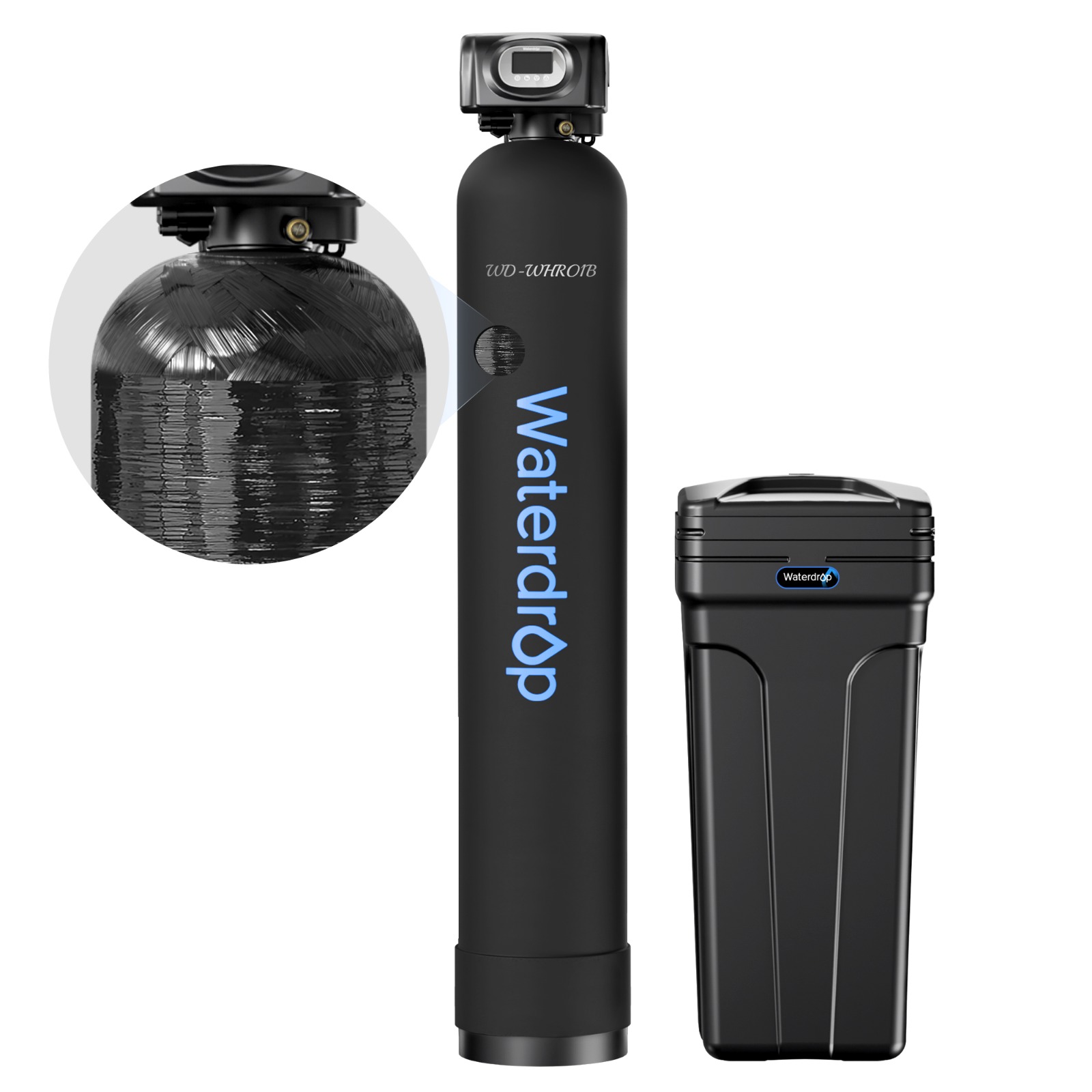 Waterdrop whole-house softener system with control valve, treatment tank, and brine tank