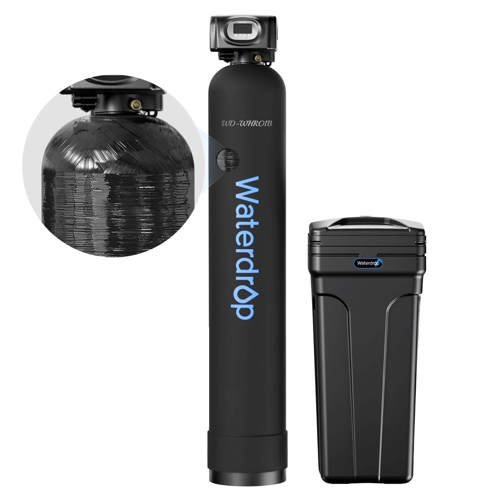 Waterdrop whole-house softener system with control valve, treatment tank, and brine tank