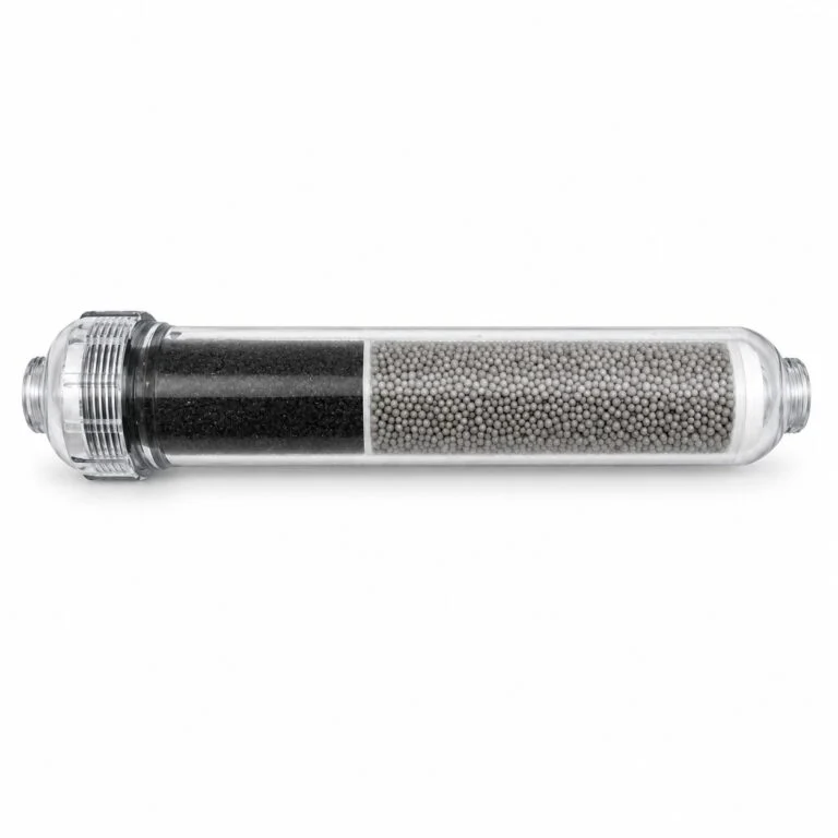 Infinite Acqua custom antioxidant and coconut carbon polishing inline filter on a white background