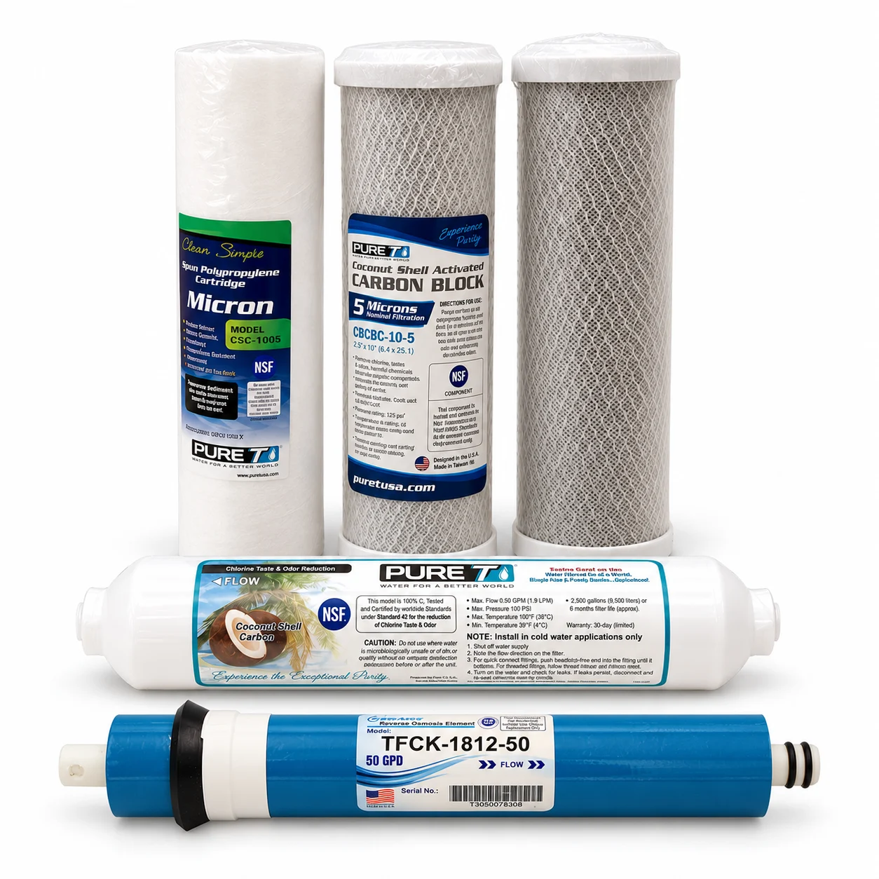PureT four-filter replacement set with a 50 GPD reverse osmosis membrane