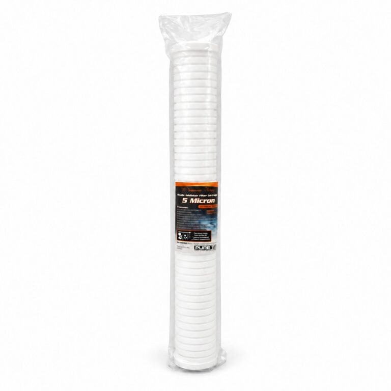 PureT GSSR25-20005 5-micron scale inhibitor filter cartridge on a white background