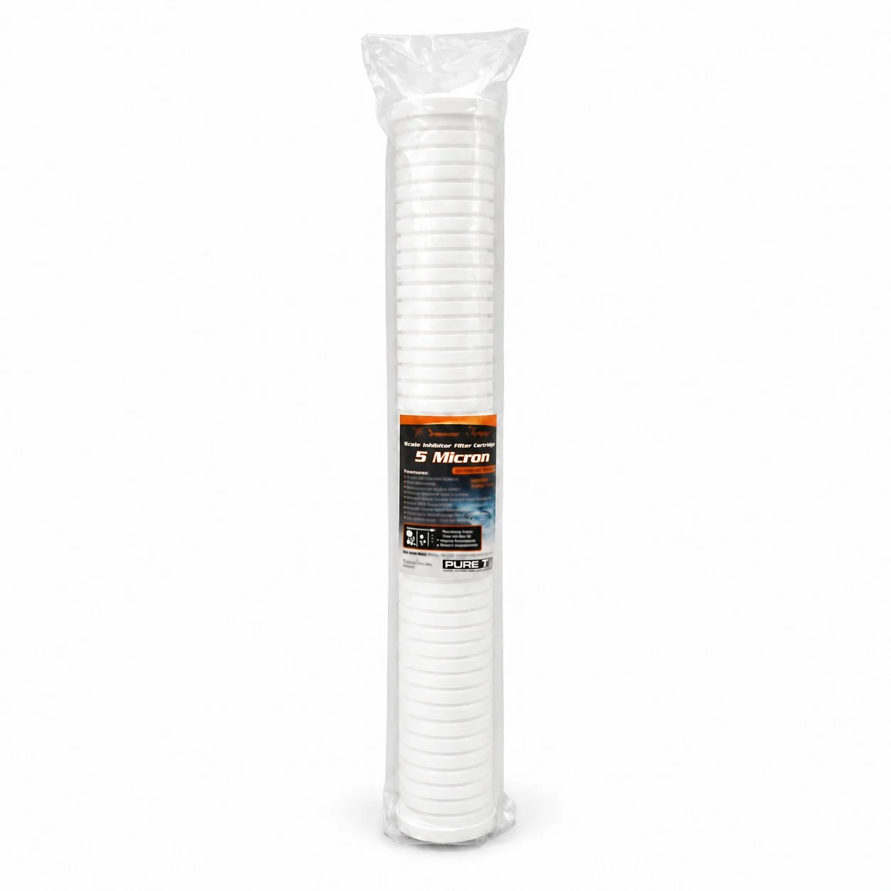 PureT GSSR25-20005 5-micron scale inhibitor filter cartridge on a white background